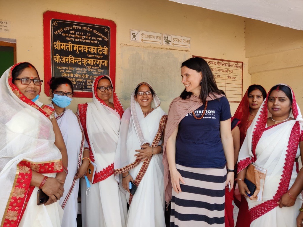Meeting with commnunity health workers at an anganwadi in Uttar Pradesh, India. Anganwadi centres provide basic health care services in rural villages.